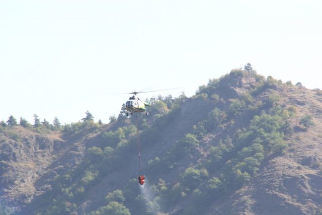 Борьба с лесным пожарам в Боржомском муниципалитете идет третьи сутки